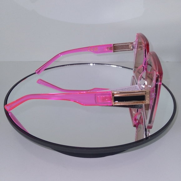 Clear Hot Pink Oversized Gold Rectangle Temple Square Sunglasses - Picture 3 of 7